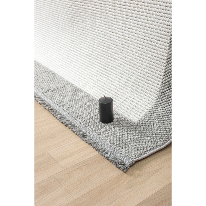 Beyaz Gri Yumuşak Dokuma Halı Bordürlü Salon Mutfak Koridor Yolluk Dokuma Makine Halısı OO20
