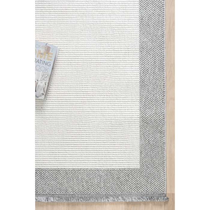 Beyaz Gri Yumuşak Dokuma Halı Bordürlü Salon Mutfak Koridor Yolluk Dokuma Makine Halısı OO20