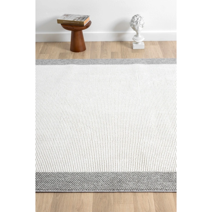 Beyaz Gri Yumuşak Dokuma Halı Bordürlü Salon Mutfak Koridor Yolluk Dokuma Makine Halısı OO20