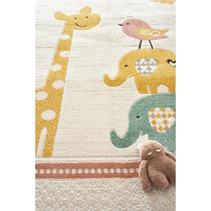 Yumuşak Dokuma Halı Zürafa Fil Figürlü Leke Tutmaz Bebek Odası Çocuk Odası Genç Odası Halısı FİL