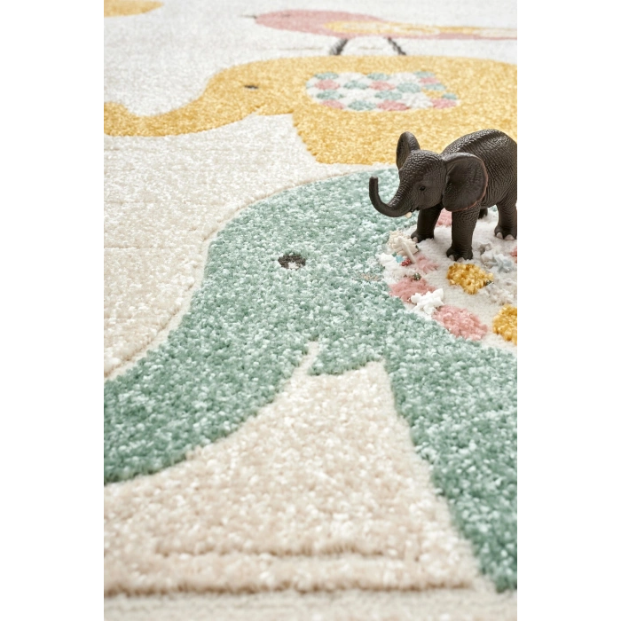 Yumuşak Dokuma Halı Zürafa Fil Figürlü Leke Tutmaz Bebek Odası Çocuk Odası Genç Odası Halısı FİL