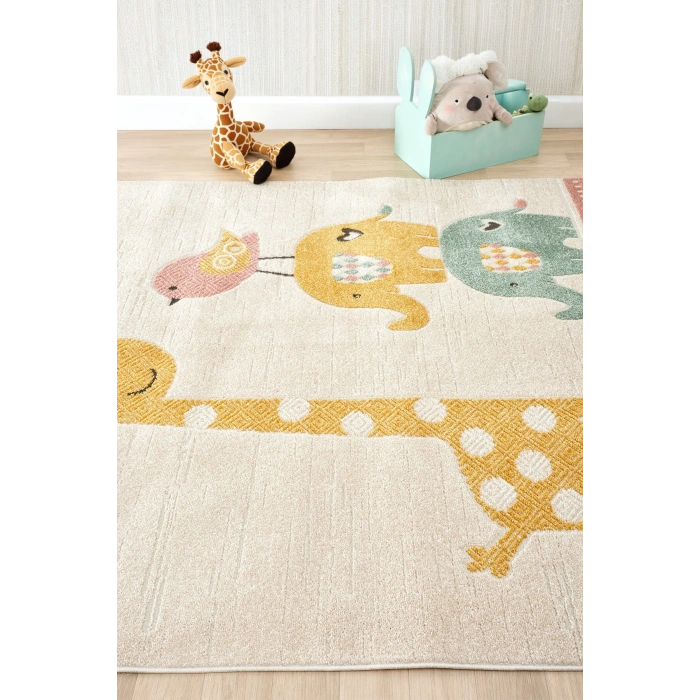Yumuşak Dokuma Halı Zürafa Fil Figürlü Leke Tutmaz Bebek Odası Çocuk Odası Genç Odası Halısı FİL