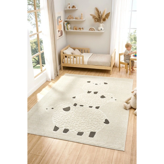 Yumuşak Dokuma Halı Kuzu Figürlü Leke Tutmaz Bebek Odası Çocuk Odası Genç Odası Halısı KUZU