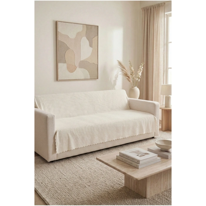 Bambu Beyaz Yumuşak Koltuk Örtüsü Kayma Yapmaz Yıkanabilir Süngerli ( 170x210) NOKTA BEYAZ