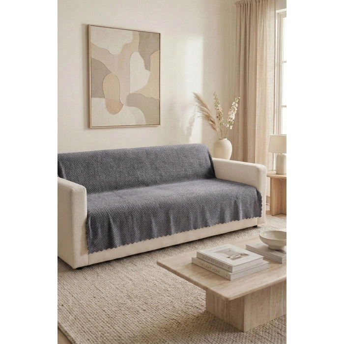 Bambu Anthrazit Yumuşak Koltuk Örtüsü Kayma Yapmaz Yıkanabilir Süngerli ( 170x210) NOKTA ANTHRAZİT