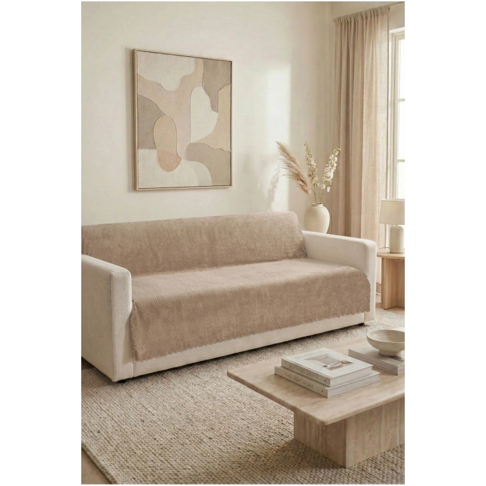 Bambu Bej Yumuşak Koltuk Örtüsü Kayma Yapmaz Yıkanabilir Süngerli ( 170x210) BEJ