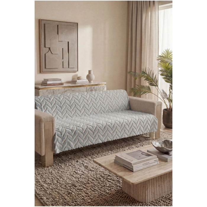 Bambu Gri Yumuşak Koltuk Örtüsü Kayma Yapmaz Yıkanabilir Süngerli ( 170x210) ZİGZAG GRİ