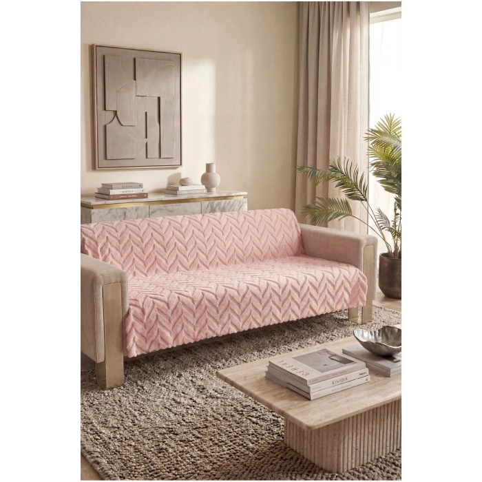 Bambu Pembe Yumuşak Koltuk Örtüsü Kayma Yapmaz Yıkanabilir Süngerli ( 170x210) ZİGZAG PEMBE