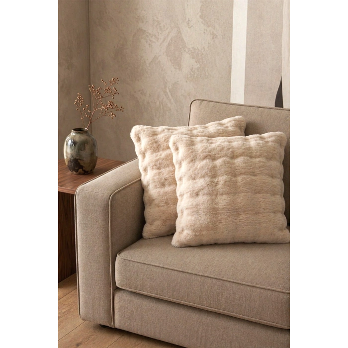 2li Bubble Tavşan Tüyü Bej Yastık Kırlent Kılıfı Çift Taraflı (43x43) BEJ