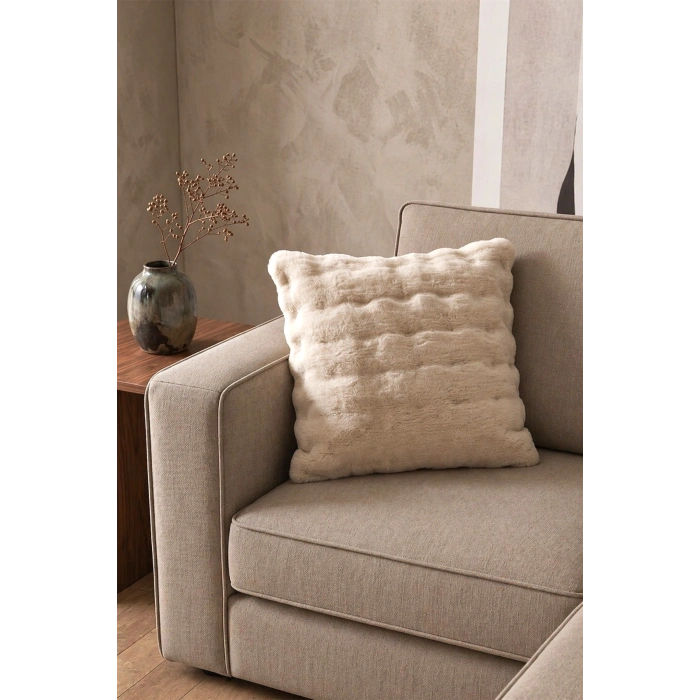 2li Bubble Tavşan Tüyü Bej Yastık Kırlent Kılıfı Çift Taraflı (43x43) BEJ