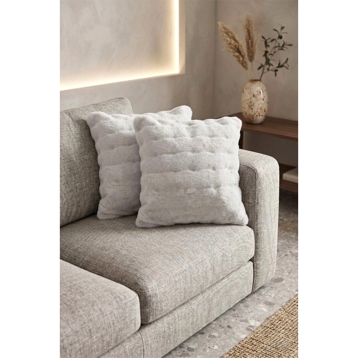 2li Bubble Tavşan Tüyü Gri Yastık Kırlent Kılıfı Çift Taraflı (43x43) GRİ