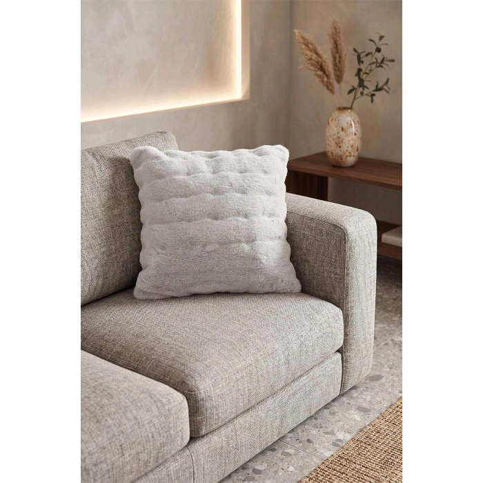 2li Bubble Tavşan Tüyü Gri Yastık Kırlent Kılıfı Çift Taraflı (43x43) GRİ