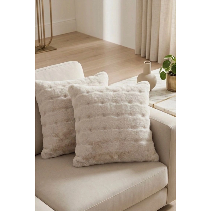 2li Bubble Tavşan Tüyü Vizon Yastık Kırlent Kılıfı Çift Taraflı (43x43) VİZON