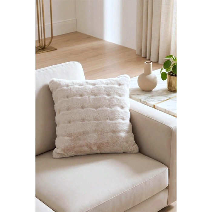 2li Bubble Tavşan Tüyü Vizon Yastık Kırlent Kılıfı Çift Taraflı (43x43) VİZON