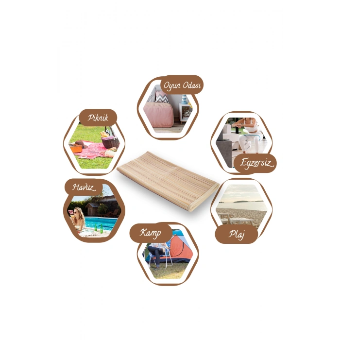 Havuz Plaj Piknik Bahçe Karavan Halısı Hasır Kilim Katlanabilir Halı Balkon Teras Bahçe Kamp Halısı KREM