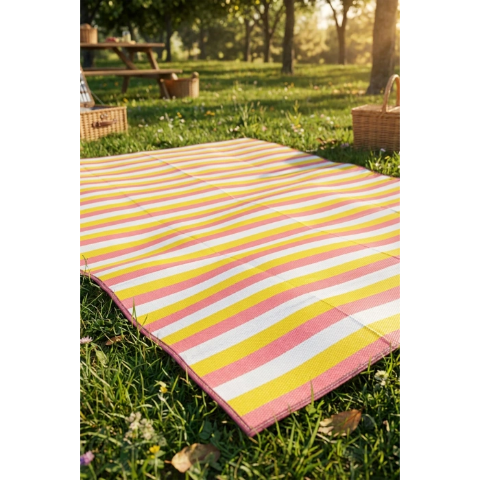 Havuz Plaj Piknik Bahçe Karavan Halısı Hasır Kilim Katlanabilir Halı Balkon Teras Bahçe Kamp Halısı SARI