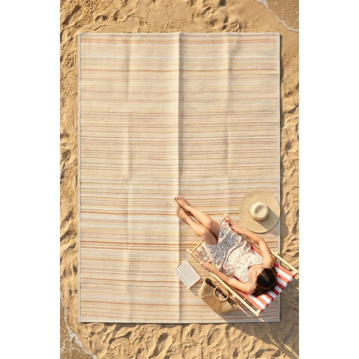 Havuz Plaj Piknik Bahçe Karavan Halısı Hasır Kilim Katlanabilir Halı Balkon Teras Bahçe Kamp Halısı KREM