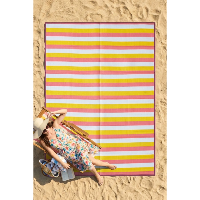Havuz Plaj Piknik Bahçe Karavan Halısı Hasır Kilim Katlanabilir Halı Balkon Teras Bahçe Kamp Halısı SARI
