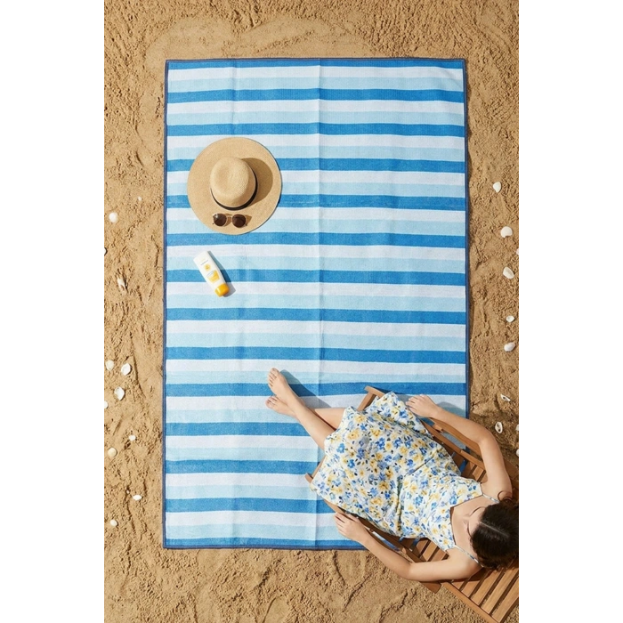 Havuz Plaj Piknik Bahçe Karavan Halısı Hasır Kilim Katlanabilir Halı Balkon Teras Bahçe Kamp Halısı MAVİ
