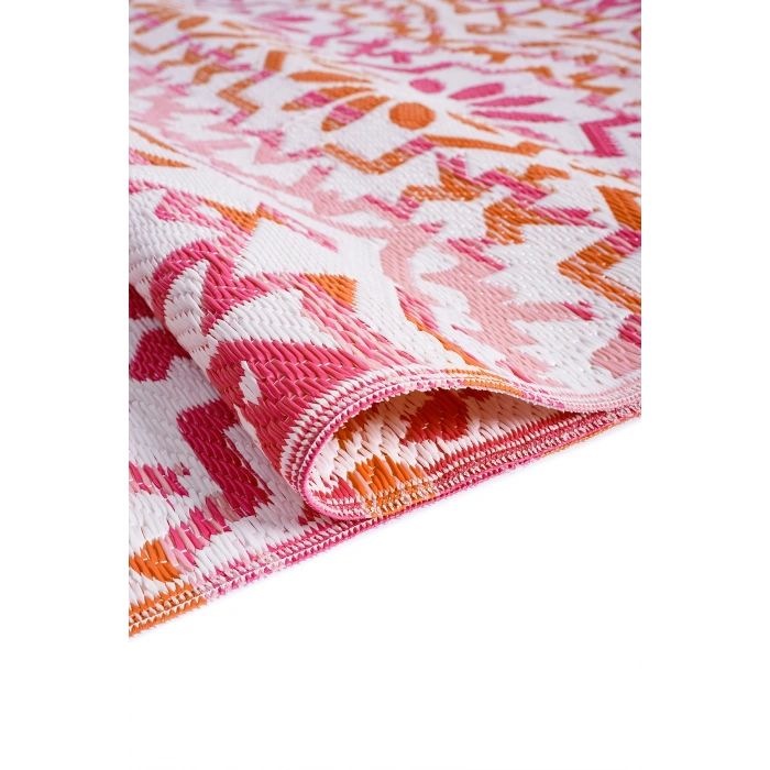 Havuz Plaj Piknik Karavan Halı Hasır Kilim Katlanabilir Balkon Teras Bahçe Kamp Halısı Çiçekli PEMBE