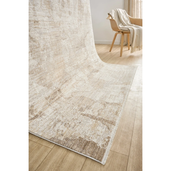Eskitme Vintage Halı Krem Bambu Polyester Oturma Odası Salon Mutfak Halısı 12