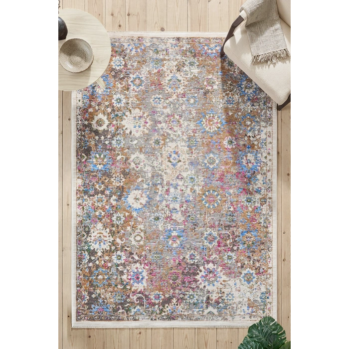 Eskitme Çok Renkli Vintage Çiçekli Halı Bambu Polyester Oturma Odası Salon Mutfak Halısı 1