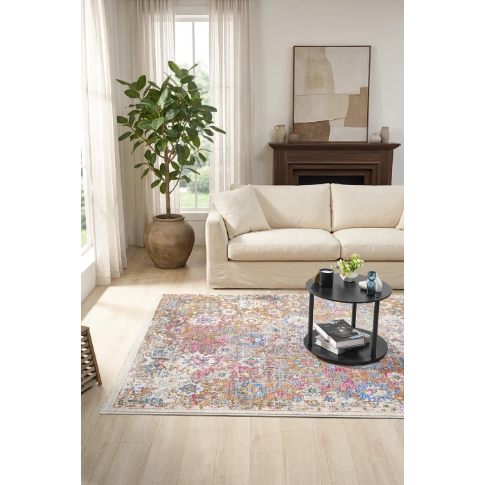 Eskitme Çok Renkli Vintage Çiçekli Halı Bambu Polyester Oturma Odası Salon Mutfak Halısı 1