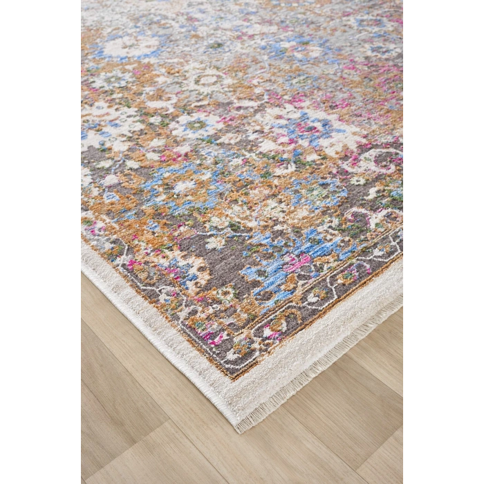 Eskitme Çok Renkli Vintage Çiçekli Halı Bambu Polyester Oturma Odası Salon Mutfak Halısı 1