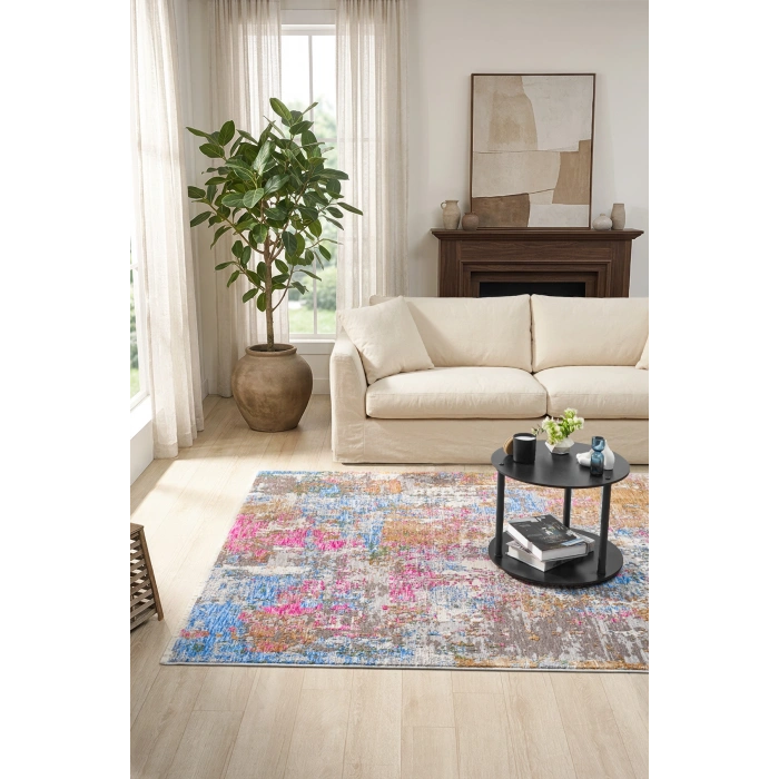 Eskitme Çok Renkli Vintage Halı Bambu Polyester Oturma Odası Salon Mutfak Halısı 2