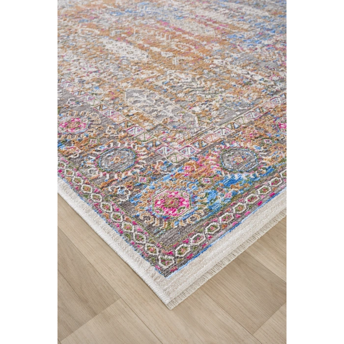 Çok Renkli Bordürlü Vintage Halı Bambu Polyester Oturma Odası Salon Mutfak Halısı 3