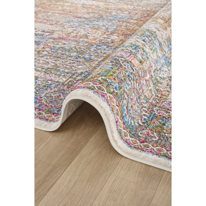 Çok Renkli Bordürlü Vintage Halı Bambu Polyester Oturma Odası Salon Mutfak Halısı 3