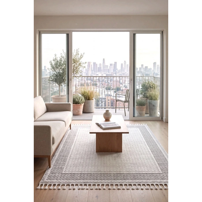 Krem Renk Modern Dokuma Halı Bukleli Yumuşak Halı Oturma Odası Salon Mutfak Antre Yolluk Halısı LIFE