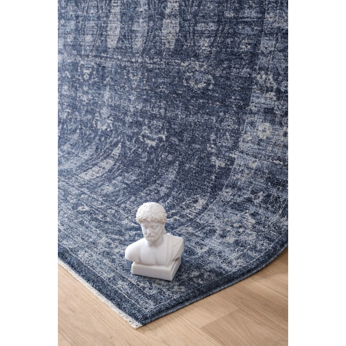 Mavi Vintage Eskitme Dokuma Halı Klasik Halı Yolluk Antre Oturma Odası Salon Mutfak Halısı 5