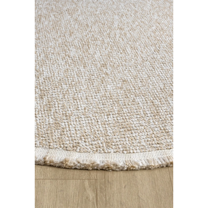 Bej Daire Yuvarlak Modern Dokuma Halı Bukleli BEJ DAİRE