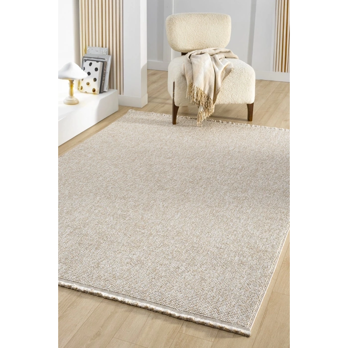 Bej Bukleli Dokuma Halı Salon Oturma Odası Yatak Çocuk Odası Koridor Halısı Yolluk Bej