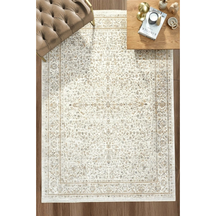 Eskitme Vintage Bordürlü Halı Bambu Polyester Oturma Odası Salon Mutfak Halısı 11