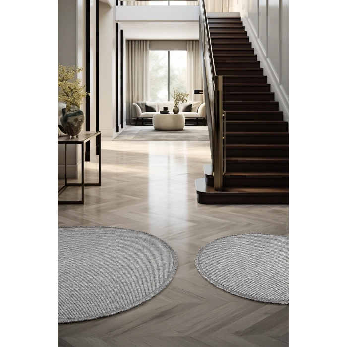 Gri Daire Yuvarlak Modern Dokuma Halı Bukleli GRİ DAİRE