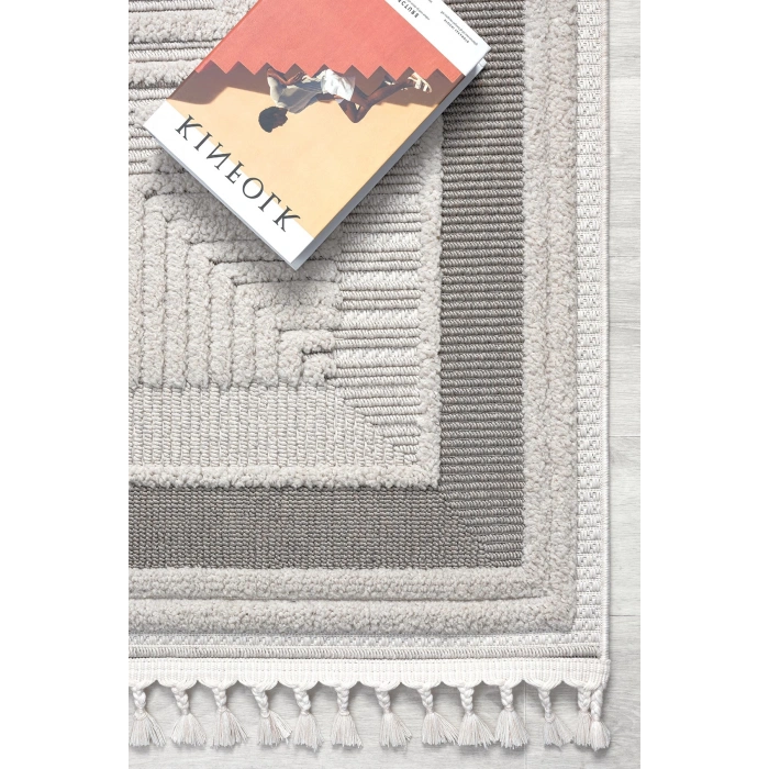 Dokuma Halı Krem Gri Yolluk Antre Oturma Odası Salon Mutfak Halısı