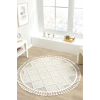 Krem Bej Yuvarlak Saçaklı Dokuma Halı Yolluk Antre Oturma Odası Salon Mutfak Halısı YUVARLAK
