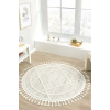Krem Gri Yuvarlak Halı Püsküllü Dokuma Halı Yolluk Antre Oturma Odası Salon Mutfak Halısı YUVARLAK