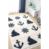 Yumuşak Renkli Bukleli Denizcilik Figürlü Dokuma Halı Bebek Odası Çocuk Odası Genç Odası Halısı 4