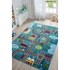 Trafik Arabalı Dokuma Halı Yıkanabilir Çocuk Halısı Anaokul Kreş Oyun Halısı MAVİ