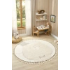 Yuvarlak Daire Dokuma Halı Krem Ayıcıklı Bebek Odası Çocuk Odası Genç Odası Dokuma Halı 24 DAİRE