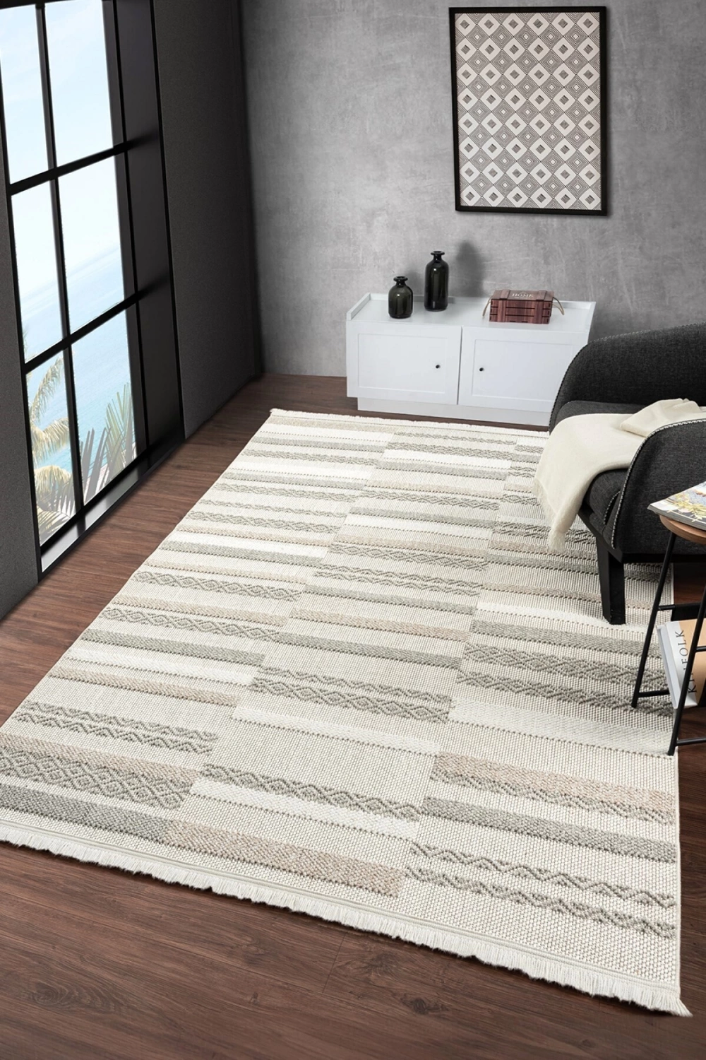 Beyaz Yumuşak Dokulu Halı Kilim Salon Mutfak Koridor Yolluk Dokuma Makine Halısı 003