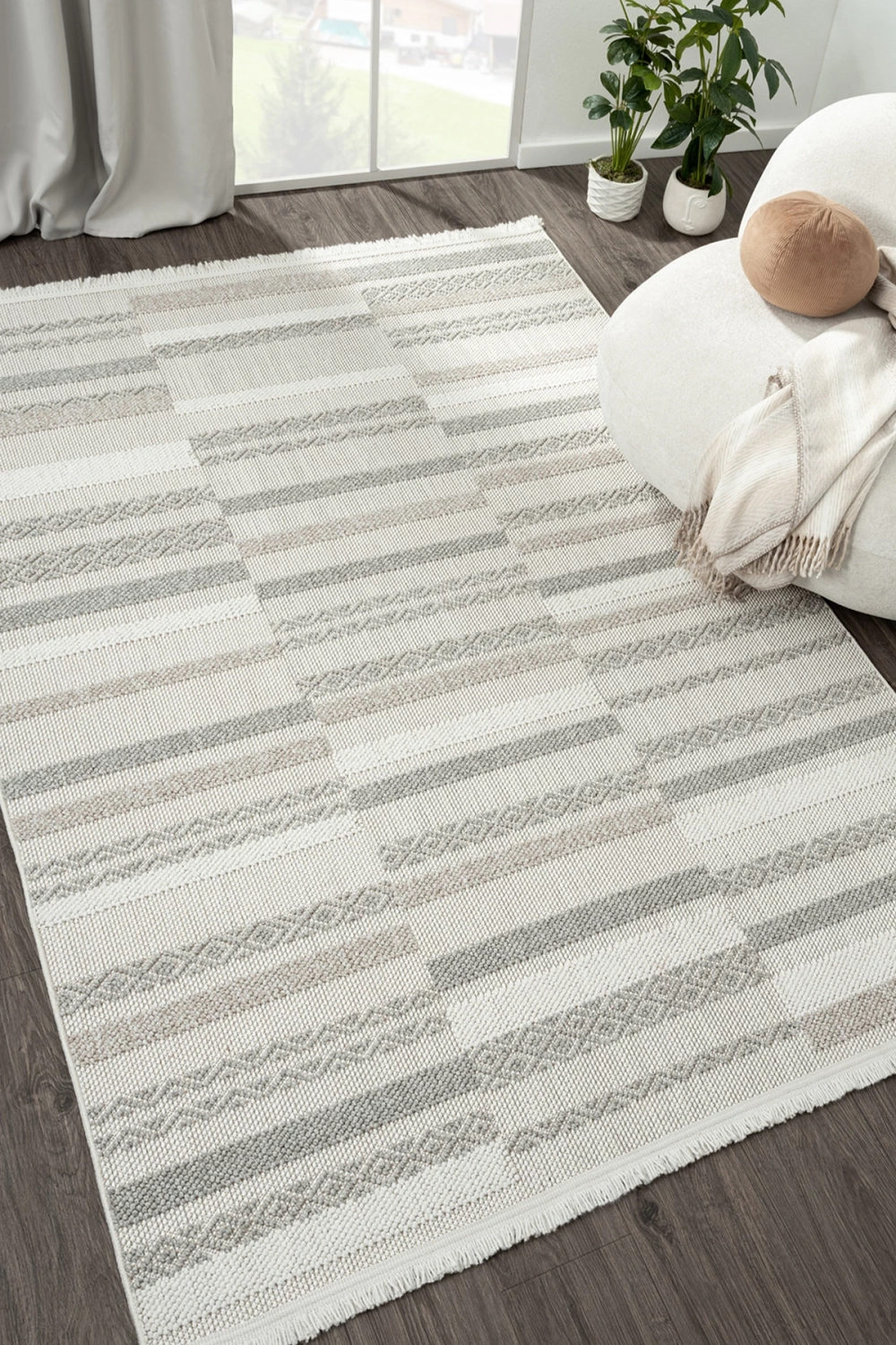 Beyaz Yumuşak Dokulu Halı Kilim Salon Mutfak Koridor Yolluk Dokuma Makine Halısı 003