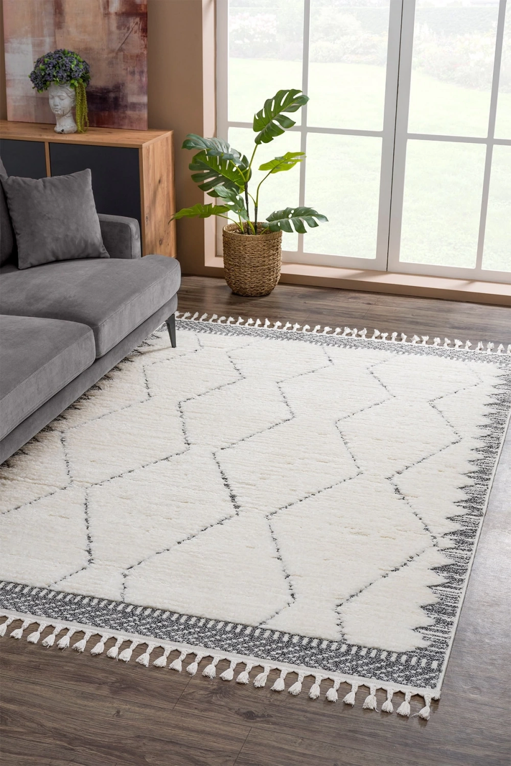 Beyaz Elite Bukleli Yumuşak Peluş Shaggy Dokuma Çocuk Odası Oturma Odası Salon Mutfak Halısı