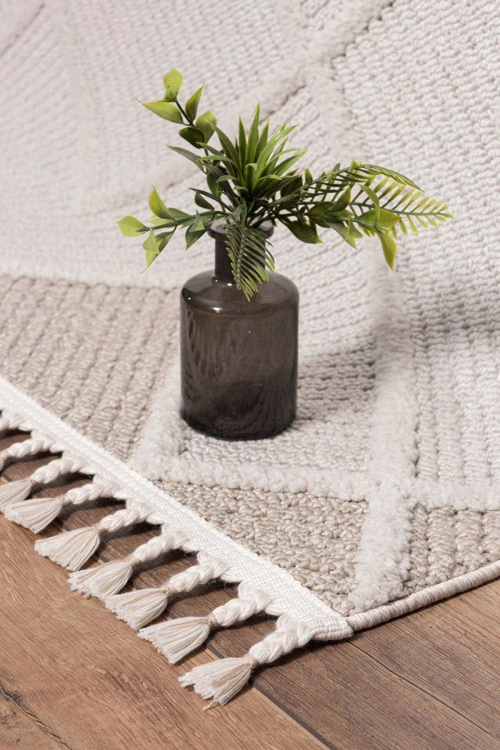 Krem Bej Modern Dokuma Halı Bukleli Yolluk Antre Oturma Odası Salon Mutfak Halısı