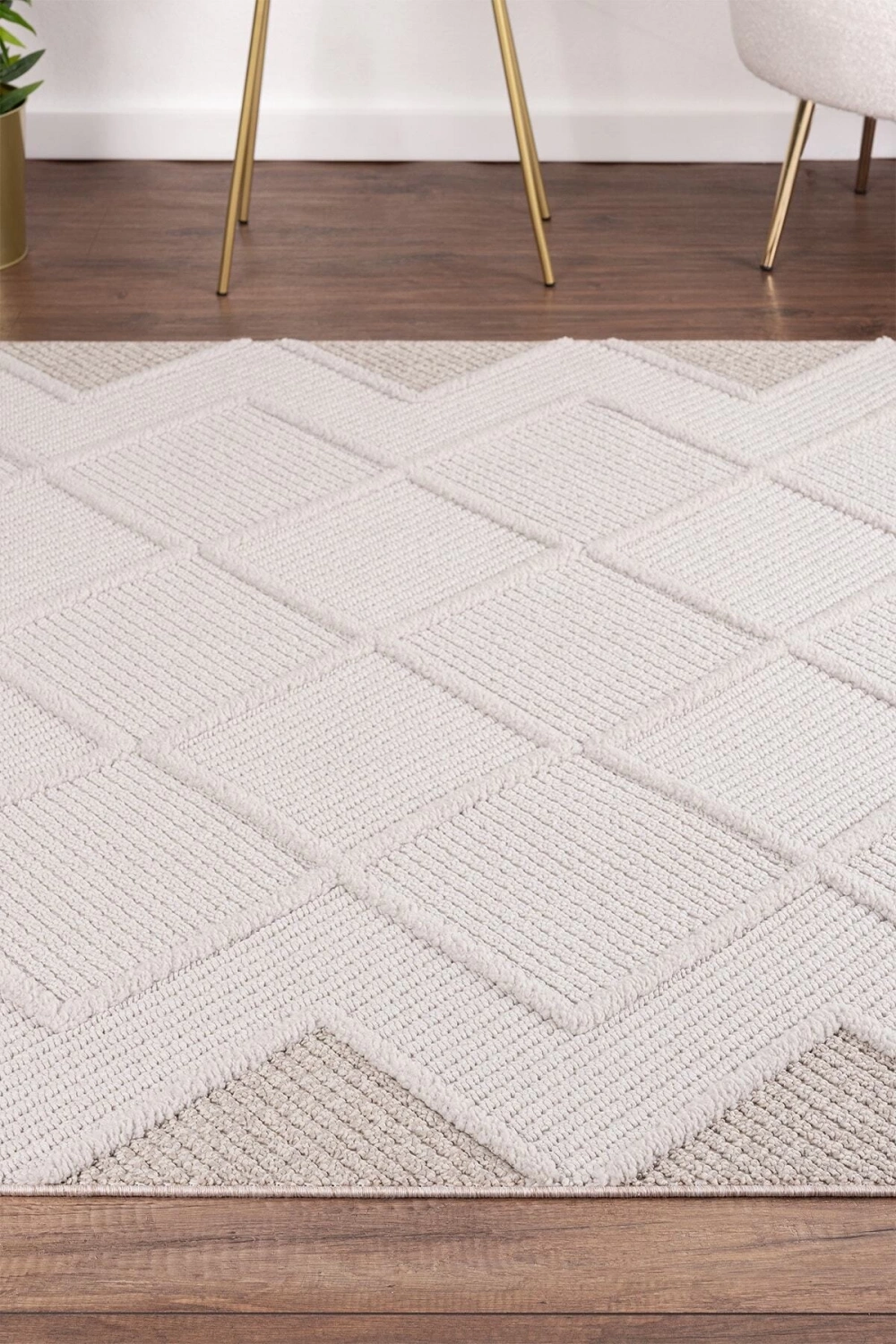 Krem Bej Modern Dokuma Halı Bukleli Yolluk Antre Oturma Odası Salon Mutfak Halısı