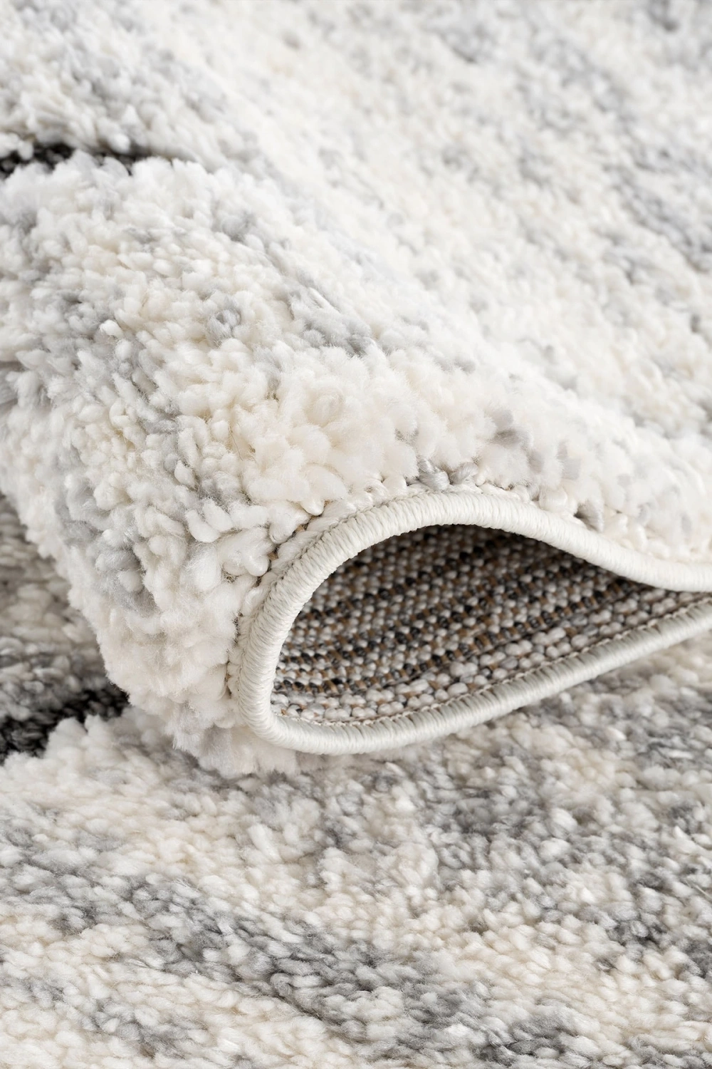 Bukleli Yumuşak Shaggy Avelia Serisi Saçaklı Krem Anthrazit Salon Oturma Odası Halısı