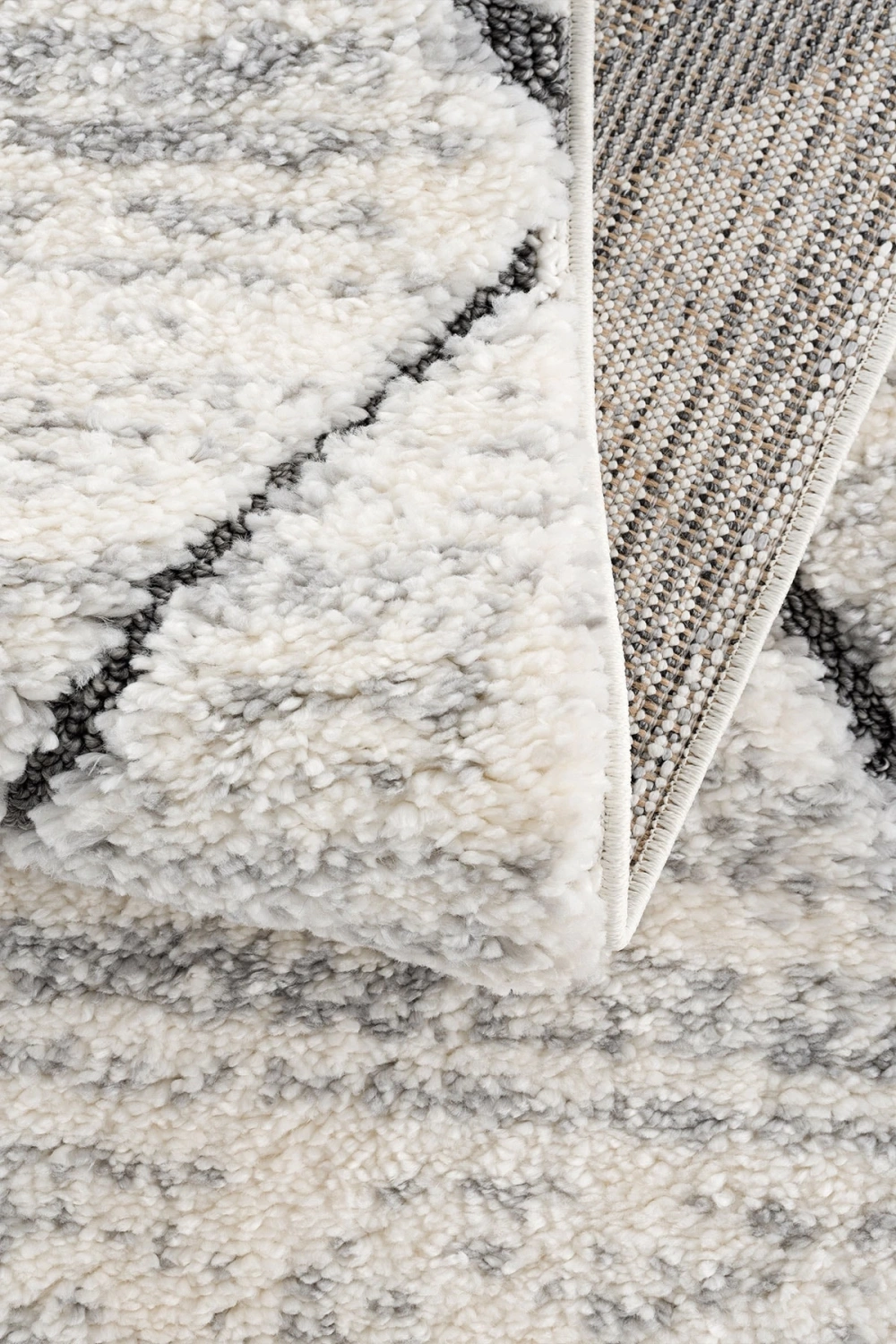 Bukleli Yumuşak Shaggy Avelia Serisi Saçaklı Krem Anthrazit Salon Oturma Odası Halısı